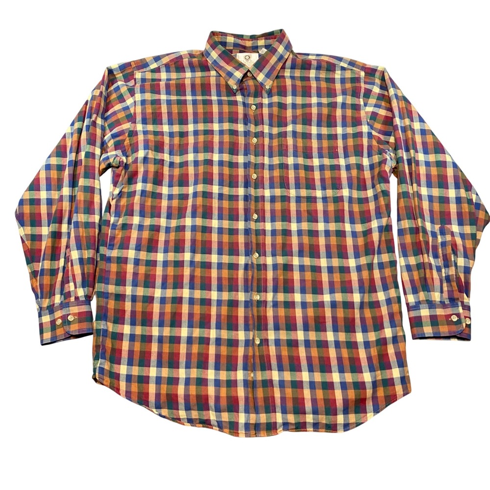 Viyella Mens XXL Cotton Wool Blend Plaid Button Down Shirt Multi Color Check